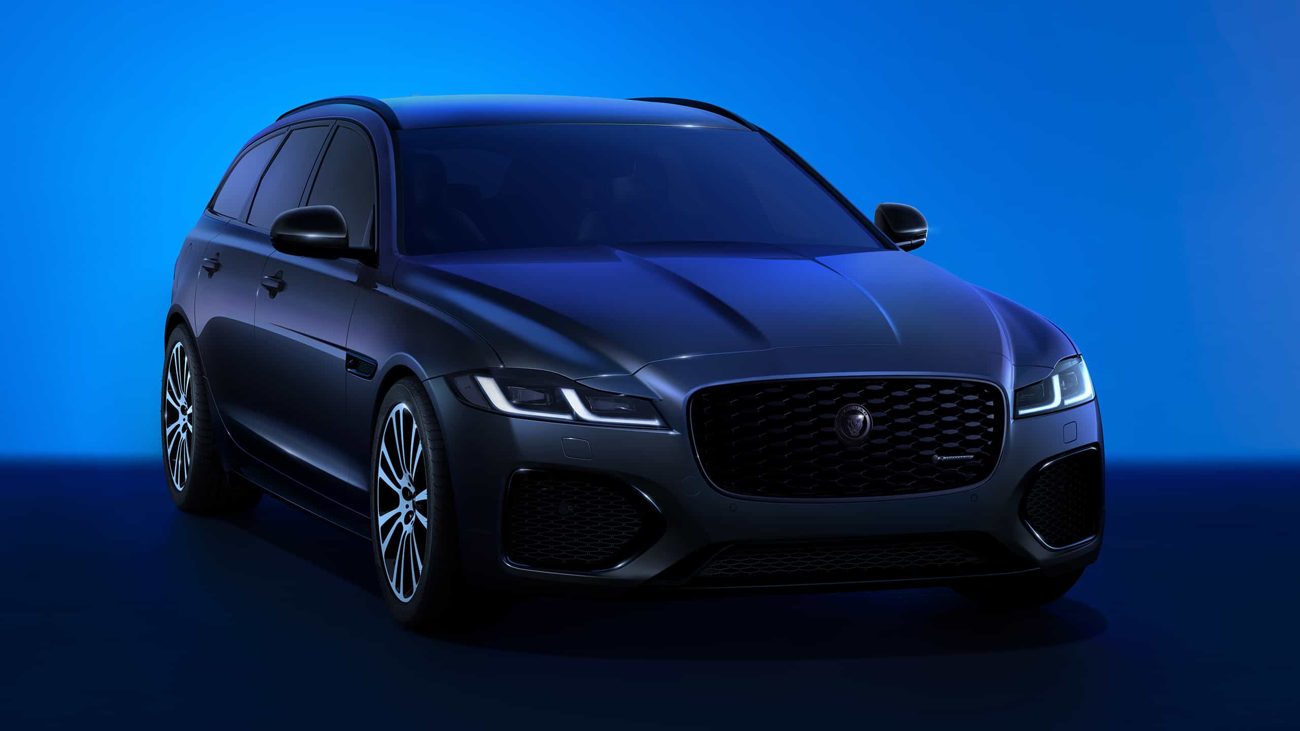 Jaguar XF Sportbrake R-Dynamic SE model in shades of blue background